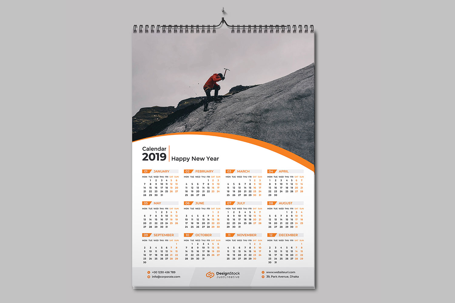 Wall Calendar 2019 Template Download Calendar Mockups